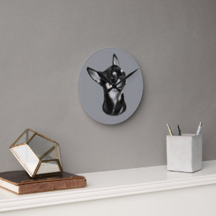 Hand Painted Chihuahua Portrait - Pet Home Decor Round Clock