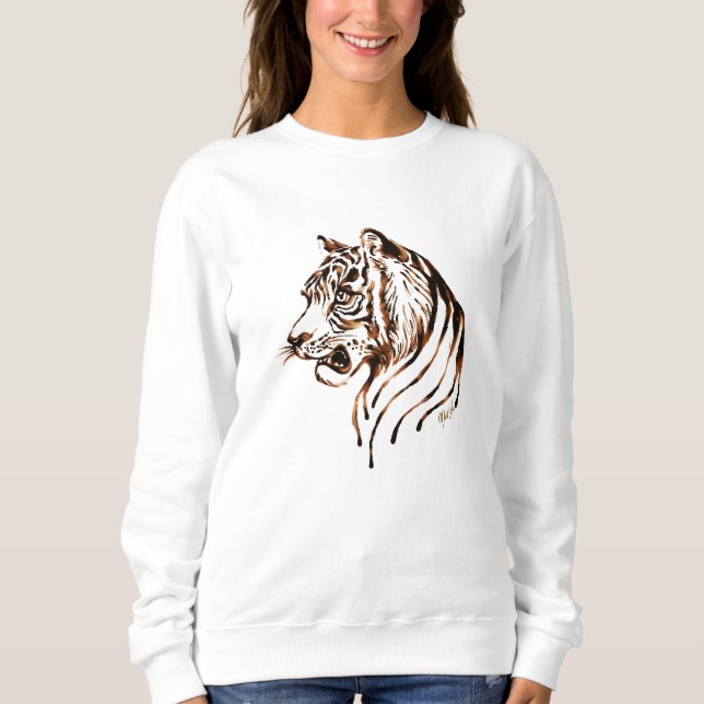 Hand Painted Chocolate Tiger Art Women's Sweater (Front)