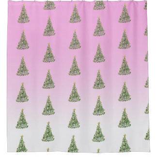 Hand Painted Christmas Trees Abstract Shower Curtain