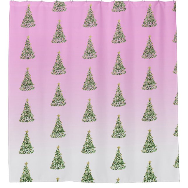 Hand Painted Christmas Trees Abstract Shower Curtain (Front)