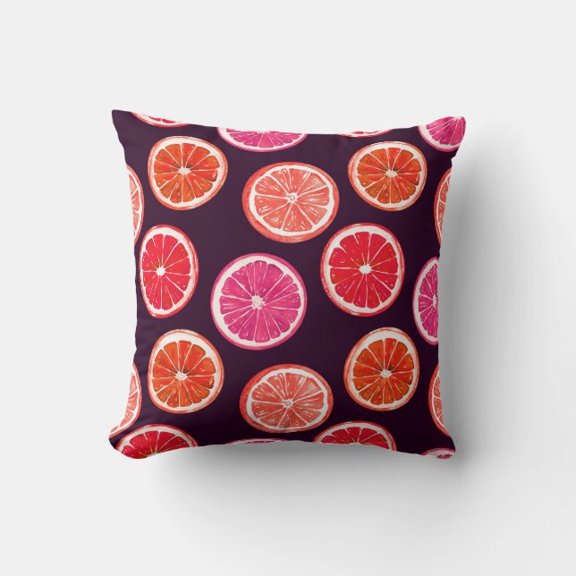 Hand Painted Citrus Dark Pattern Cushion (Front)