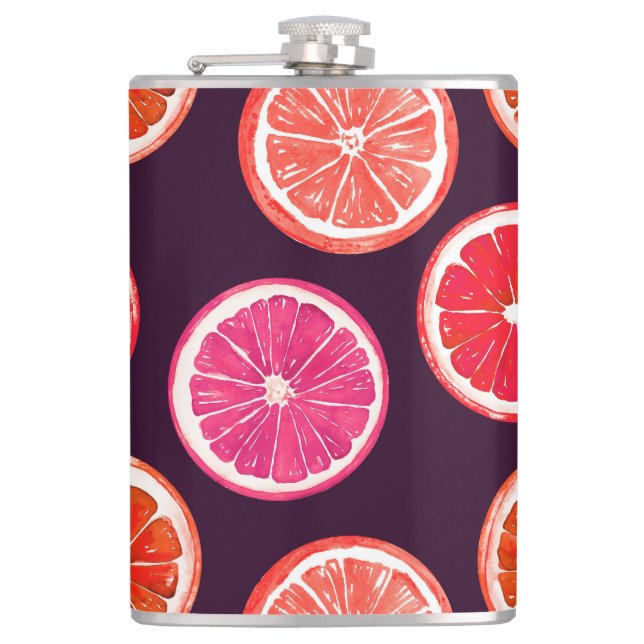 Hand Painted Citrus Dark Pattern Hip Flask (Front)