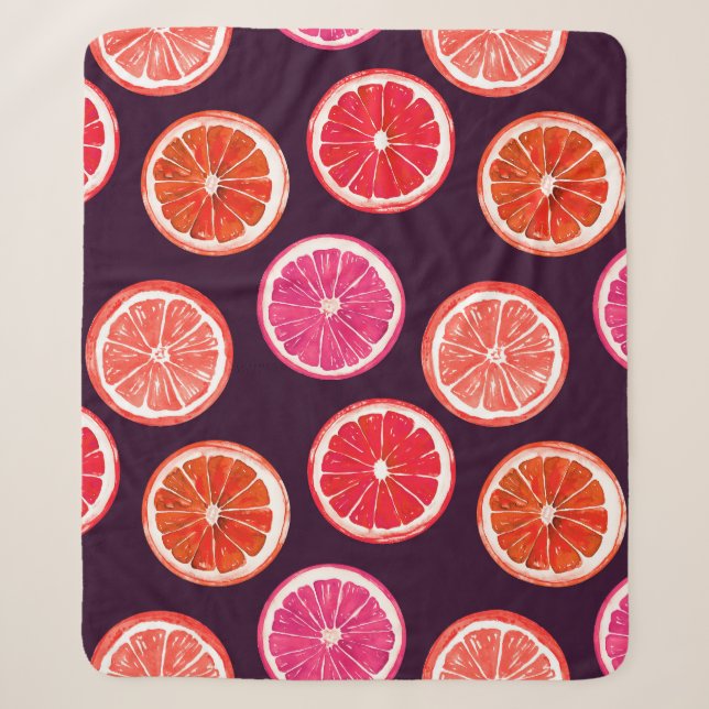Hand Painted Citrus Dark Pattern Sherpa Blanket (Front)