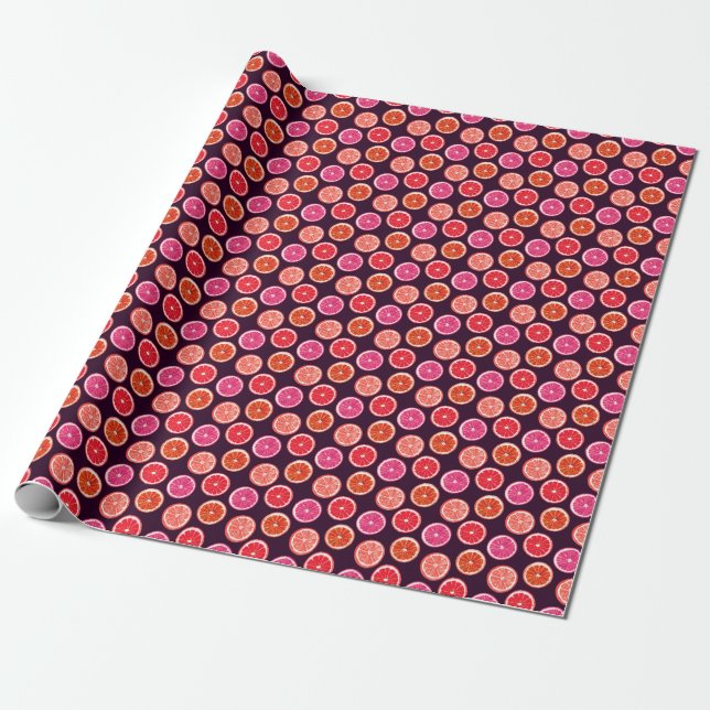 Hand Painted Citrus Dark Pattern Wrapping Paper (Unrolled)