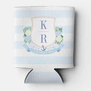 Hand Painted Coastal Monogram Crest Wedding Favour Can Cooler