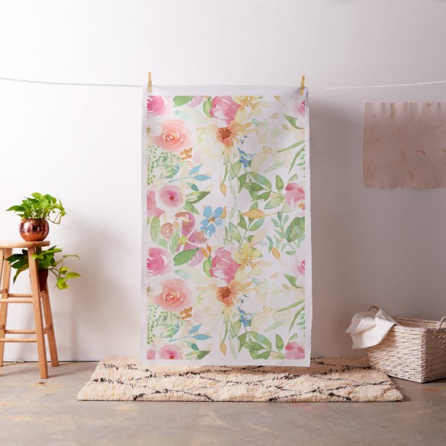Hand-painted colourful delicate flowers pattern fabric (In Situ)