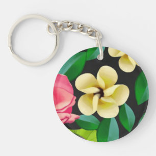 Hand Painted Colourful Flowers Design-67459 Key Ring