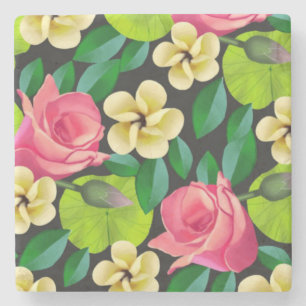 Hand Painted Colourful Flowers Design-67459 Stone Coaster