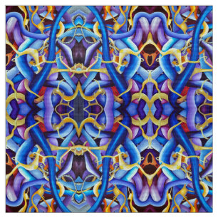 Hand-Painted Contemporary Abstract Shades of Blue Fabric