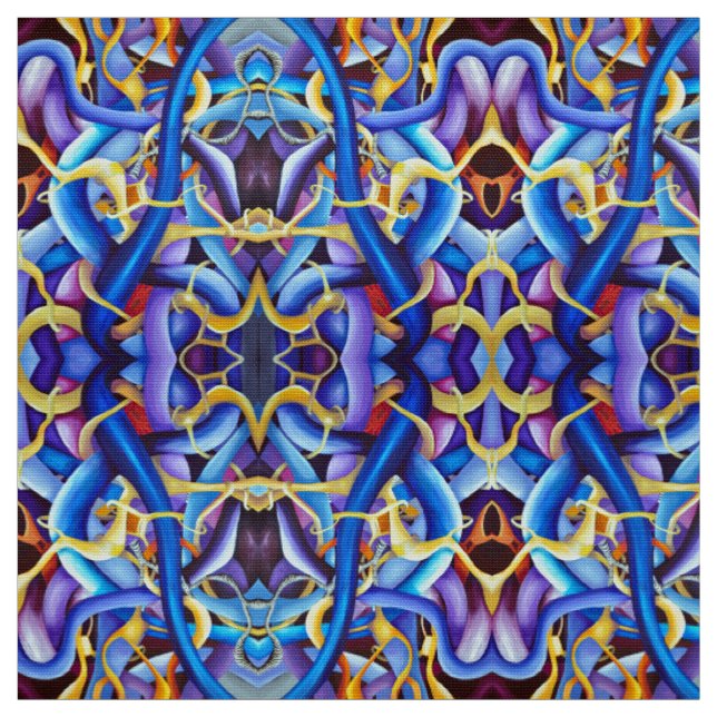 Hand-Painted Contemporary Abstract Shades of Blue Fabric (Swatch)