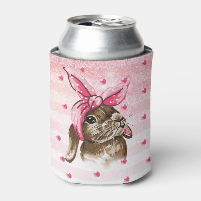 Hand painted Cute Bunny glitter Can Cooler (Can Front)