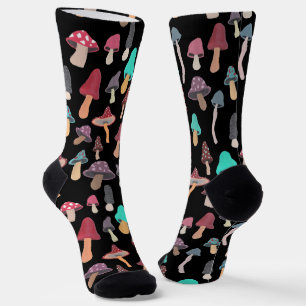 Hand Painted Cute Mushroom Fungi Pattern Socks
