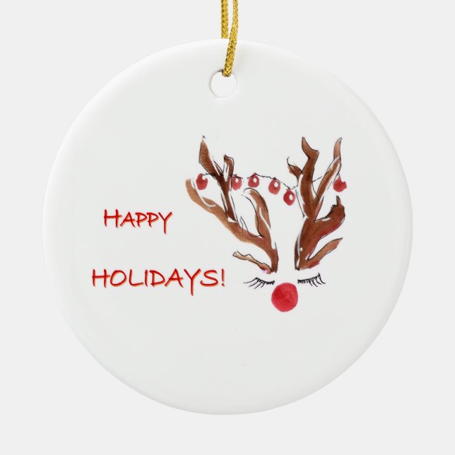 Hand-Painted Design Reindeer Christmas Ornament (Front)