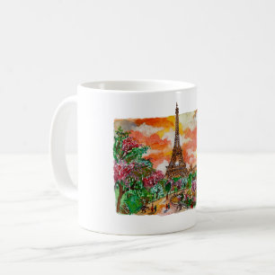 Hand Painted Eiffel Tower Paris Watercolor Art Coffee Mug
