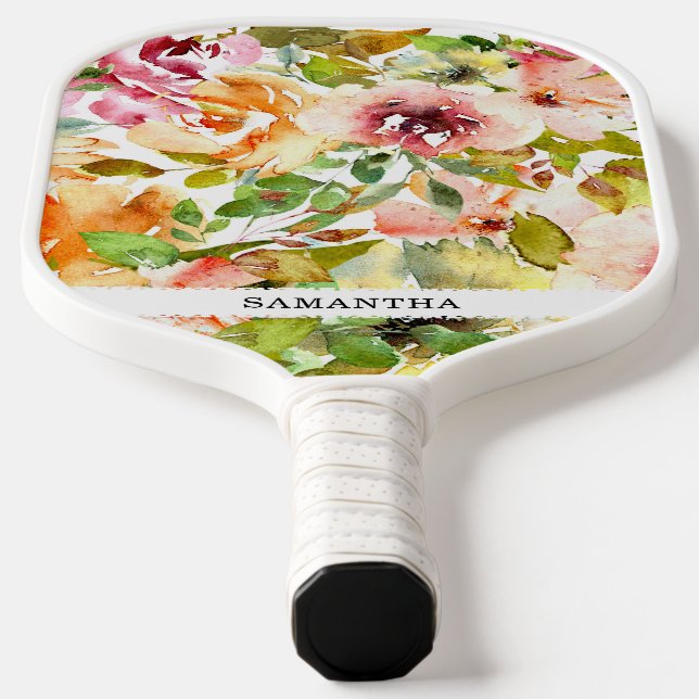 Hand painted elegant and feminine pastel roses pickleball paddle (Laydown)