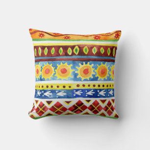 Hand Painted Ethnic Watercolor Pattern Cushion