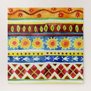 Hand Painted Ethnic Watercolor Pattern Jigsaw Puzzle