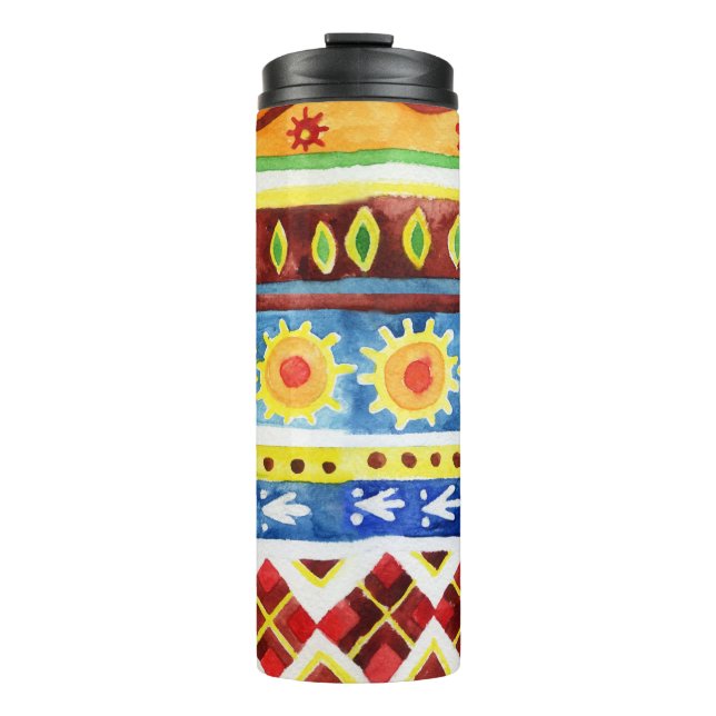 Hand Painted Ethnic Watercolor Pattern Thermal Tumbler (Front)