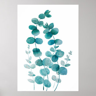 hand painted eucalyptus leaf watercolor  poster