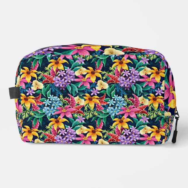 Hand Painted Exotic Floral Pattern-23001 Dopp Kit (Front)
