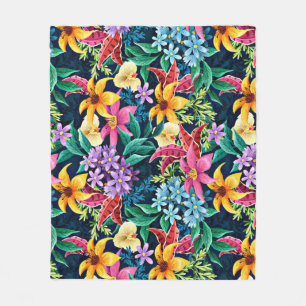 Hand Painted Exotic Floral Pattern-23001 Fleece Blanket
