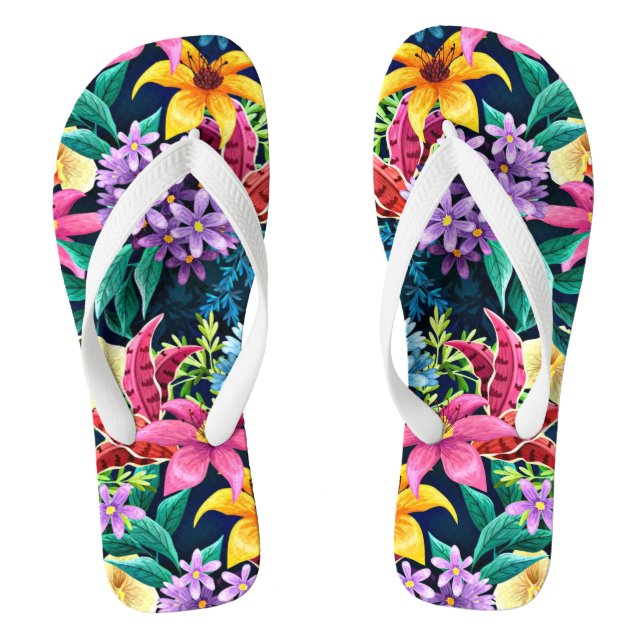 Hand Painted Exotic Floral Pattern-23001 Jandals (Footbed)