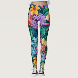 Hand Painted Exotic Floral Pattern-23001 Leggings