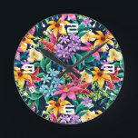 Hand Painted Exotic Floral Pattern-23001 Round Clock<br><div class="desc">Hand Painted Exotic Floral Pattern-23001</div>