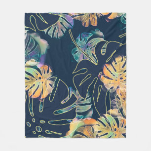 Hand-painted exotic leaves: seamless pattern. fleece blanket