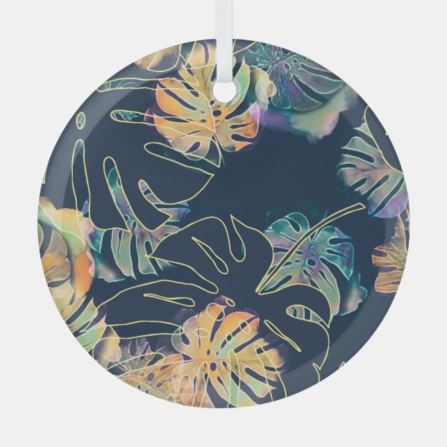 Hand-painted exotic leaves: seamless pattern. glass tree decoration (Front)