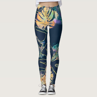 Hand-painted exotic leaves: seamless pattern. leggings