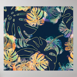 Hand-painted exotic leaves: seamless pattern. poster