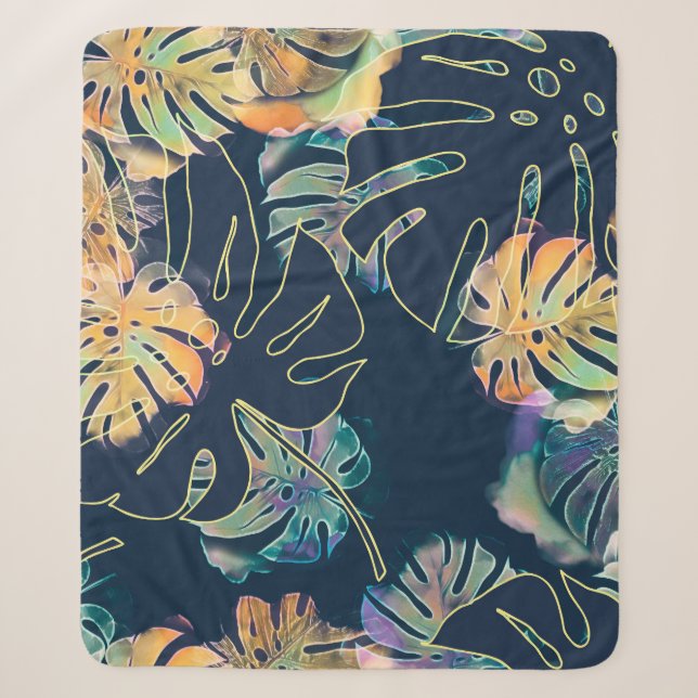 Hand-painted exotic leaves: seamless pattern. sherpa blanket (Front)
