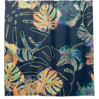 Hand-painted exotic leaves: seamless pattern. shower curtain
