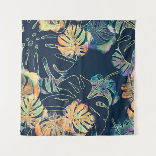 Hand-painted exotic leaves: seamless pattern. tapestry