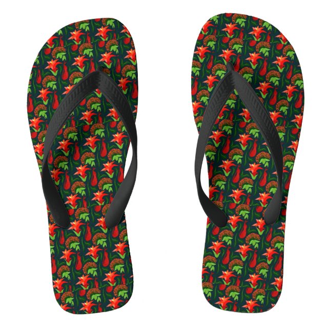 Hand Painted Exotic Red Flowers Pattern-15541 Jandals (Footbed)