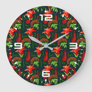 Hand Painted Exotic Red Flowers Pattern-15541 Large Clock