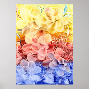 Hand Painted Fantasy Floral Art - Yellow Red Blue Poster