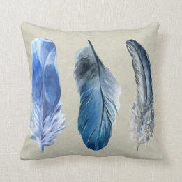 Hand Painted Feathers Polyester Throw Pillow