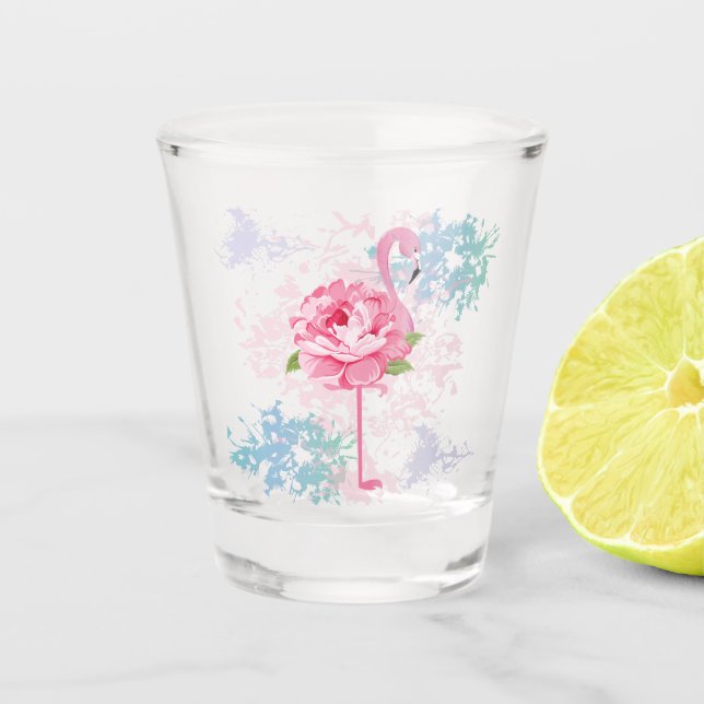 Hand painted flamingo shot glass (Front)