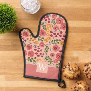 Hand-painted Floral Blush Pink Name Monogram Oven Mitt