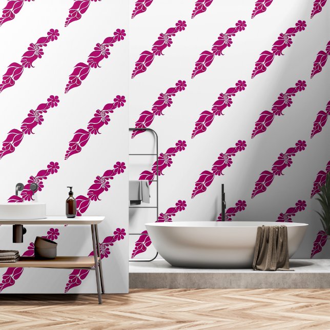 Hand Painted  Floral botanical pink Peel and Stick Wallpaper (Bathroom)
