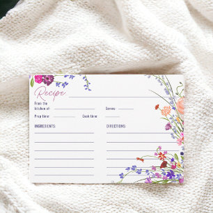 Hand Painted Floral Bridal Shower Recipe  Enclosure Card