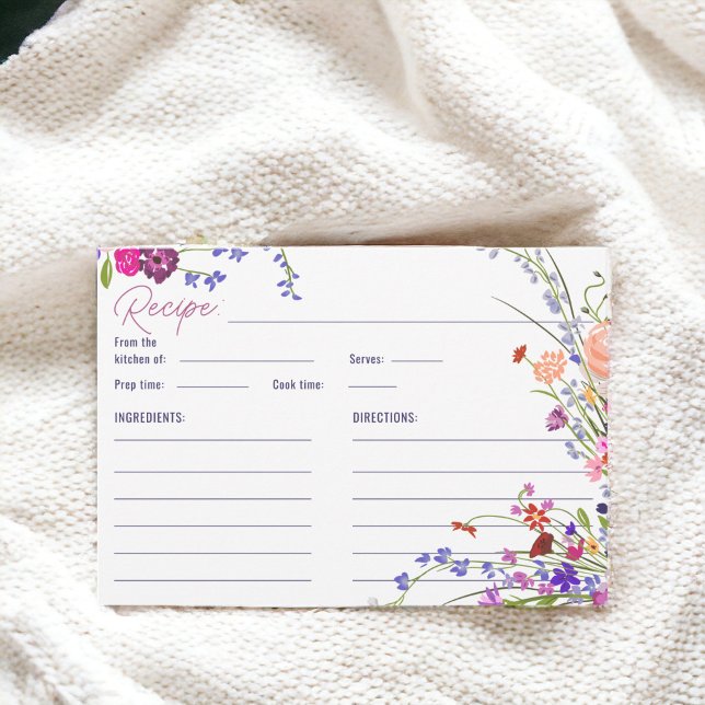 Hand Painted Floral Bridal Shower Recipe  Enclosure Card (Hand Painted Floral Bridal Shower Recipe Enclosure Card)