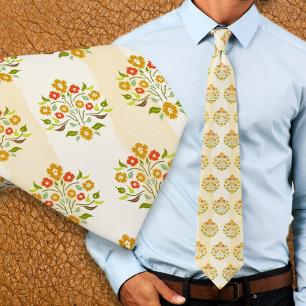 Hand-painted Floral Orange Astor Pattern Tie