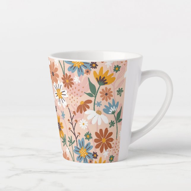 Hand Painted Floral Pattern-23136 Latte Mug (Right)
