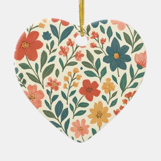 Hand-Painted Floral Pattern – Colourful Botanical  Ceramic Tree Decoration (Front)