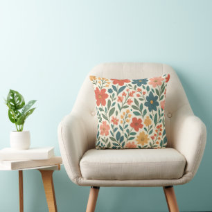 Hand-Painted Floral Pattern – Colourful Botanical Cushion