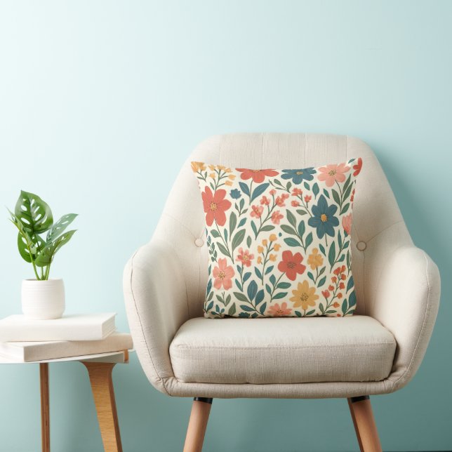 Hand-Painted Floral Pattern – Colourful Botanical  Cushion (Chair)