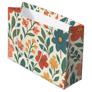 Hand-Painted Floral Pattern – Colourful Botanical Large Gift Bag